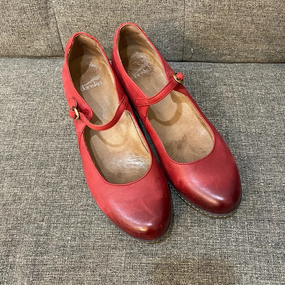 Dansko Red Leather Mary Jane Wedges